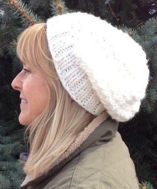 Knit Beanie Slouch Hat Pebbly Off White